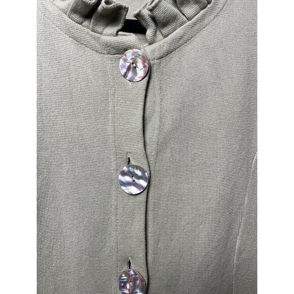 Willow Women’s Vintage Sweater Ruffle Trims Pearlescent Buttons Green Size: L - Picture 2 of 7